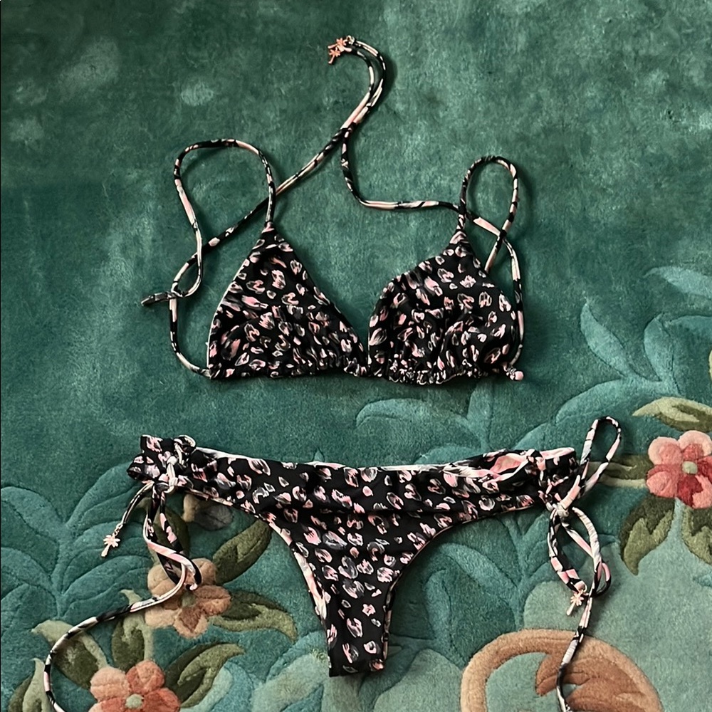 Floral Black Bikini Set Small Reversible